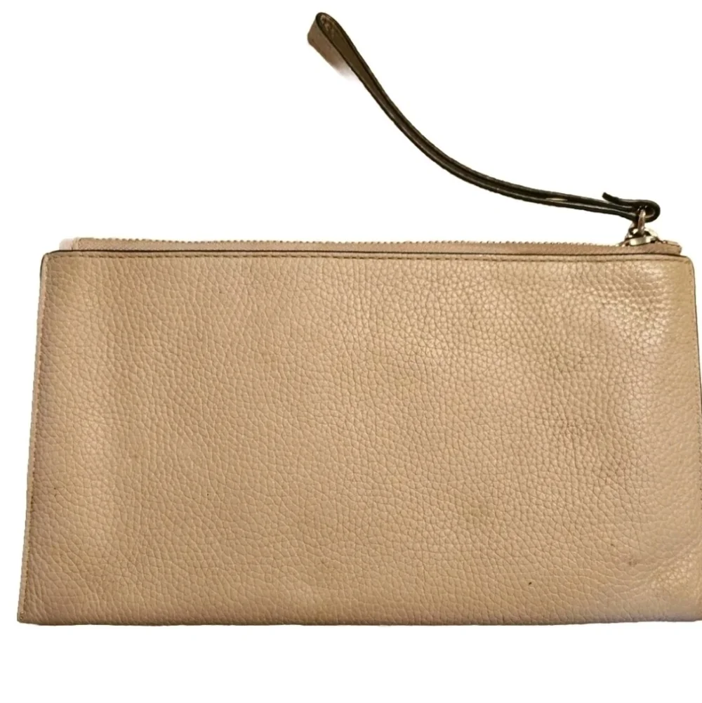 Michael Kors Large Zip Clutch Wristlet Bag Blush Pink Leather Wallet Purse